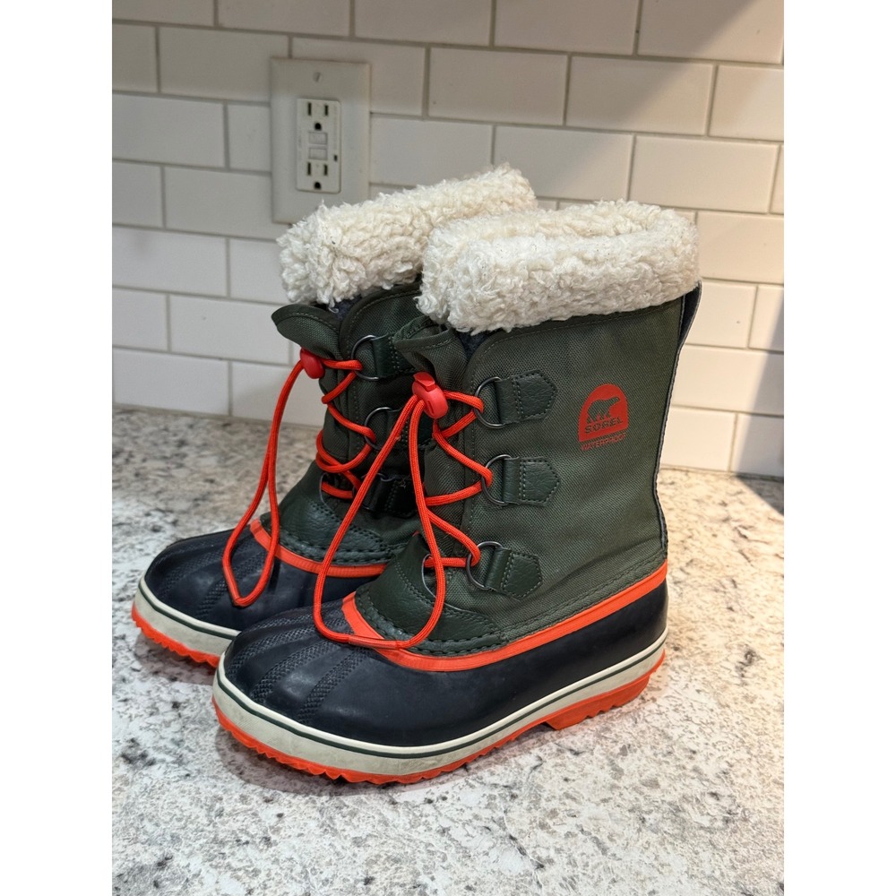 Sorel Yoot Pac TP Boot Kids 4 Olive Green Excellent Waterproof Winter Snow